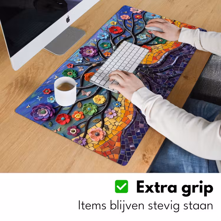 Levensboom - Mozaïek - Bloemen - Kleurrijk - Vrolijk Muismat XXL klein -sfeer3