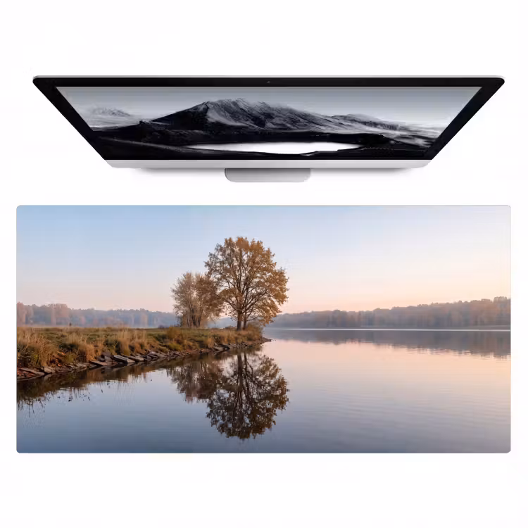 Bomen - Reflectie - Water - Zonsopgang - Serene Muismat XXL klein -zzz3d