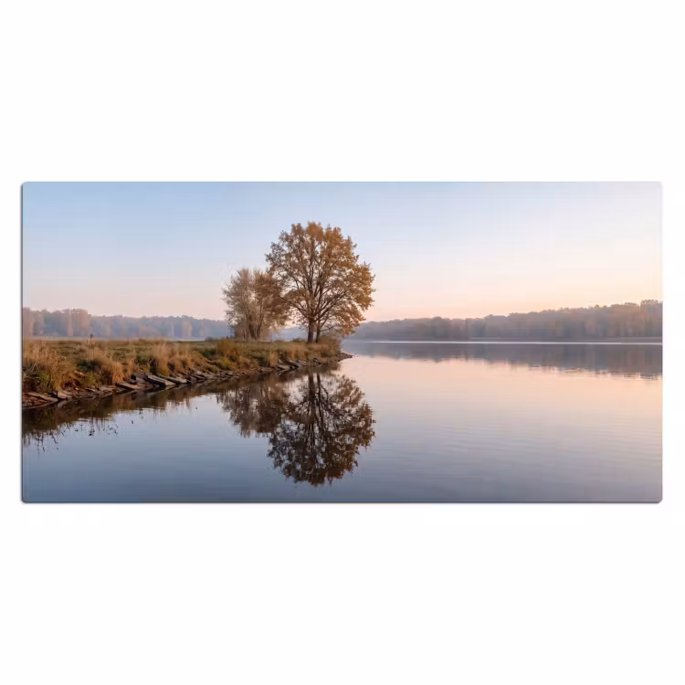 Bomen - Reflectie - Water - Zonsopgang - Serene Muismat XXL klein -3d_leeg