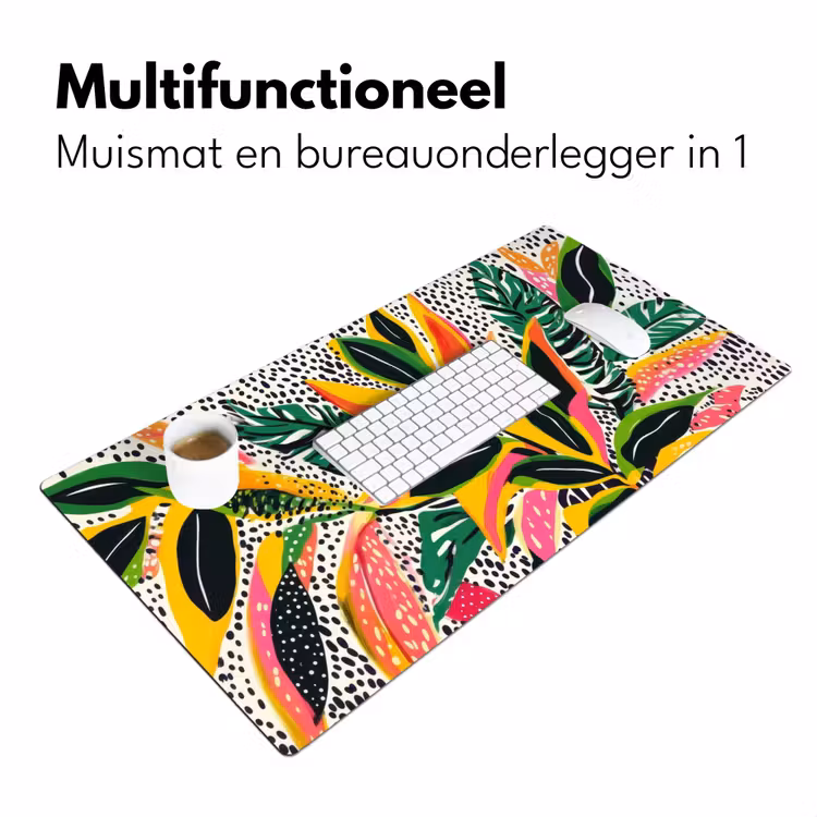 Tropisch - Bladeren - Zwart - wit Muismat XXL klein -sfeer4