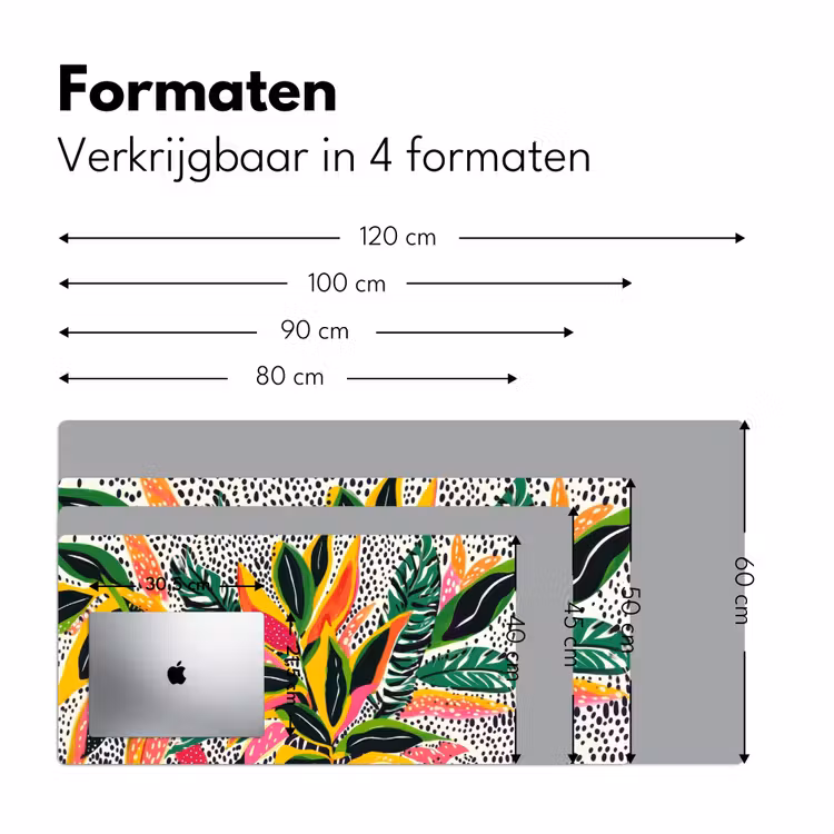 Tropisch - Bladeren - Zwart - wit Muismat XXL klein -sfeer5