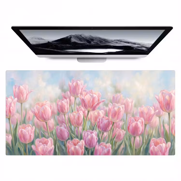 Tulpen - Veld - Lente - Roze Muismat XXL klein -zzz3d