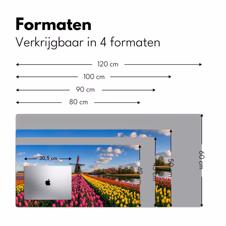 Tulpen - Holland - Molen - Kleurrijk Muismat XXL klein -sfeer5