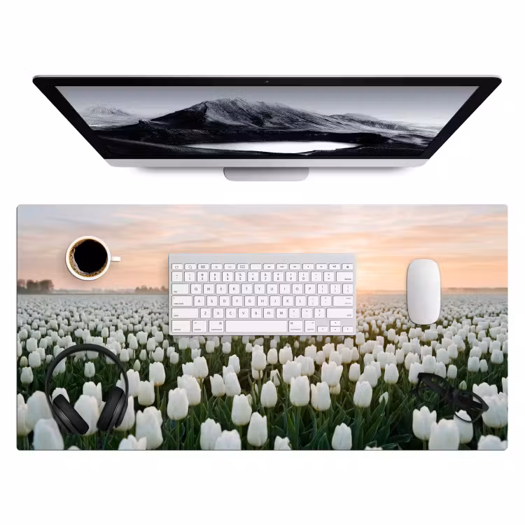 Tulpen - Landschap - Wit Muismat XXL klein -3d