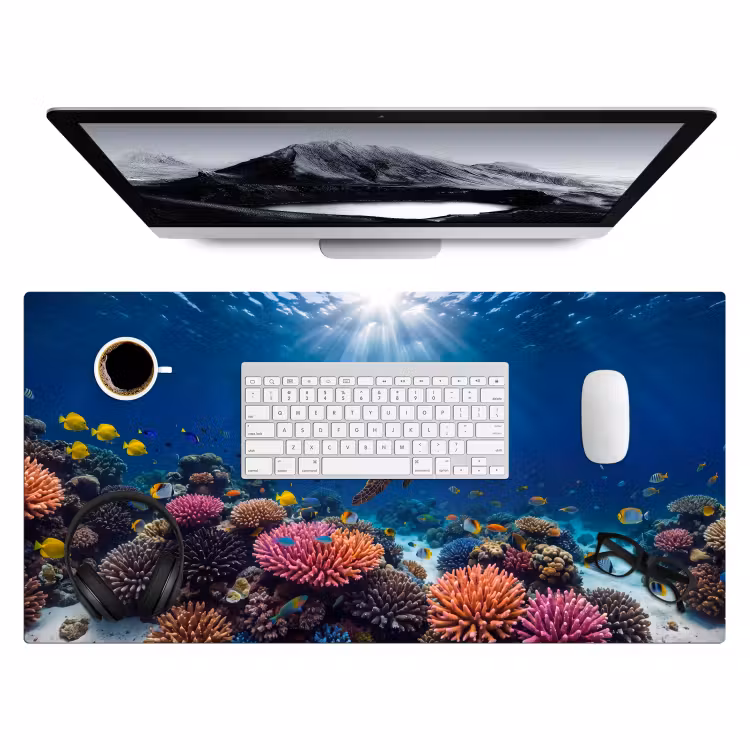 Schildpad - Koraalrif - Oceaan - Dieren - Blauw Muismat XXL klein -3d
