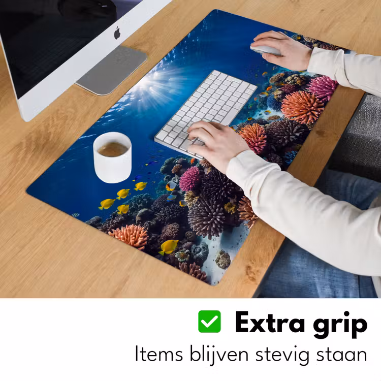 Schildpad - Koraalrif - Oceaan - Dieren - Blauw Muismat XXL klein -sfeer3