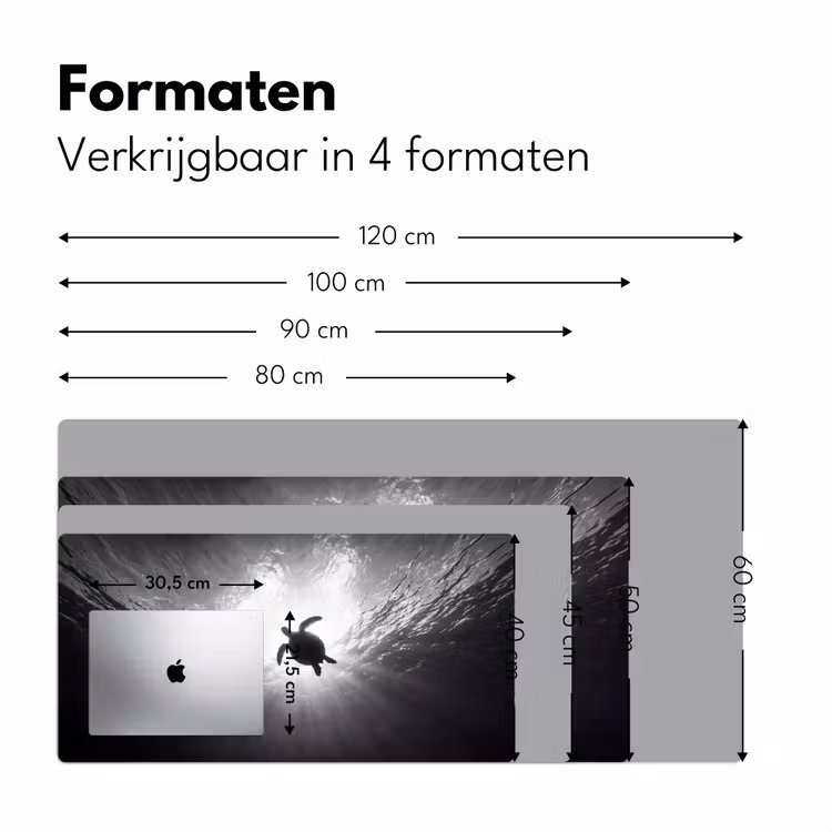 Schildpad - Onderwater - Lichtstralen - Oceaan - Zwart-wit Muismat XXL klein -sfeer5