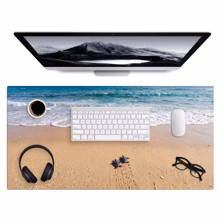 Schildpad - Jong - Strand - Oceaan - Blauw Muismat XXL klein -3d