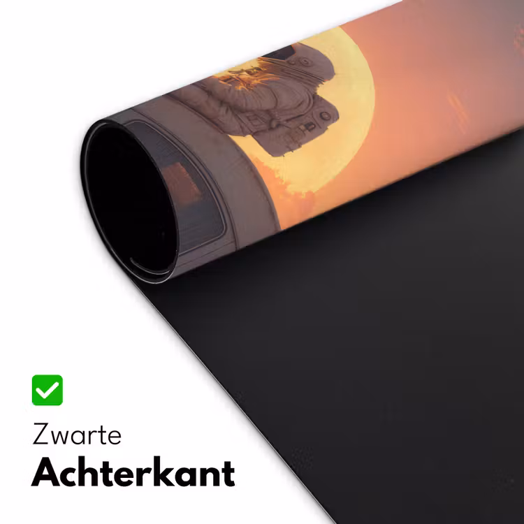 Busje - Kat - Zonsondergang - Oranje Muismat XXL klein -sfeer2