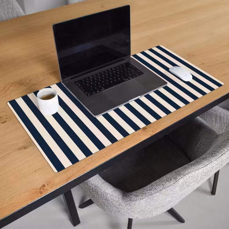 Verticale strepen - Blauw - Crème Muismat XXL klein 681 -sfeer1