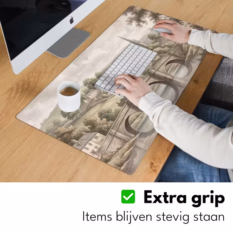 Dorp - Brug - Uitzicht - Groen Muismat XXL klein -sfeer3