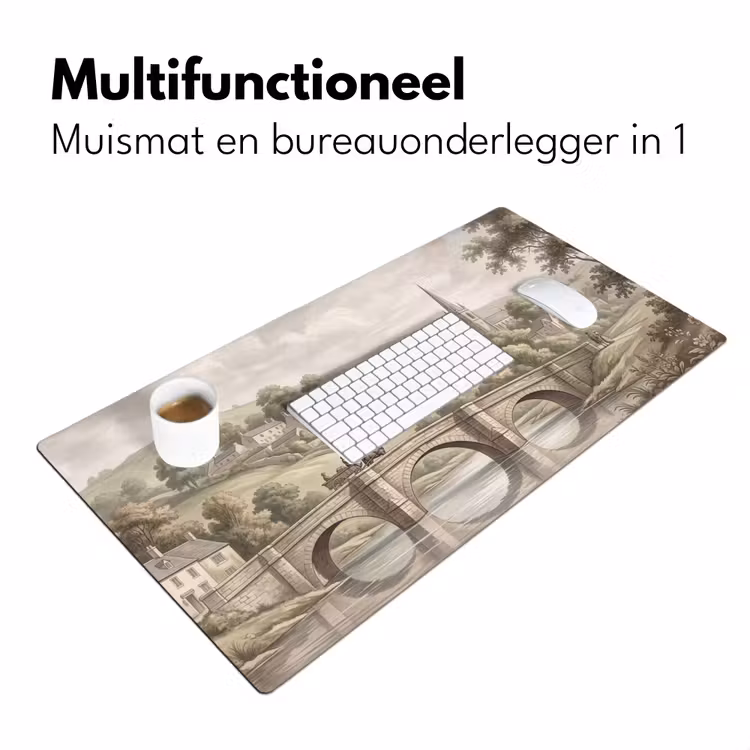 Dorp - Brug - Uitzicht - Groen Muismat XXL klein -sfeer4