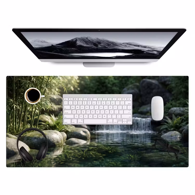 Beek - Waterval - Natuur - Groen Muismat XXL klein -3d