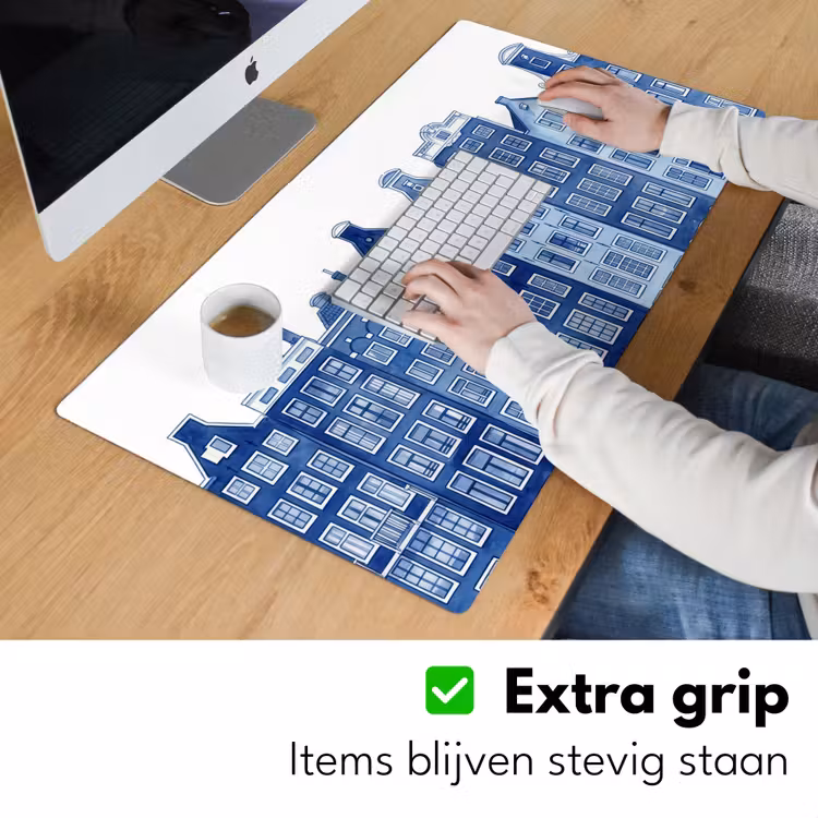 Aquarel - Grachtenpanden - Delfts - Blauw Muismat XXL klein -sfeer3