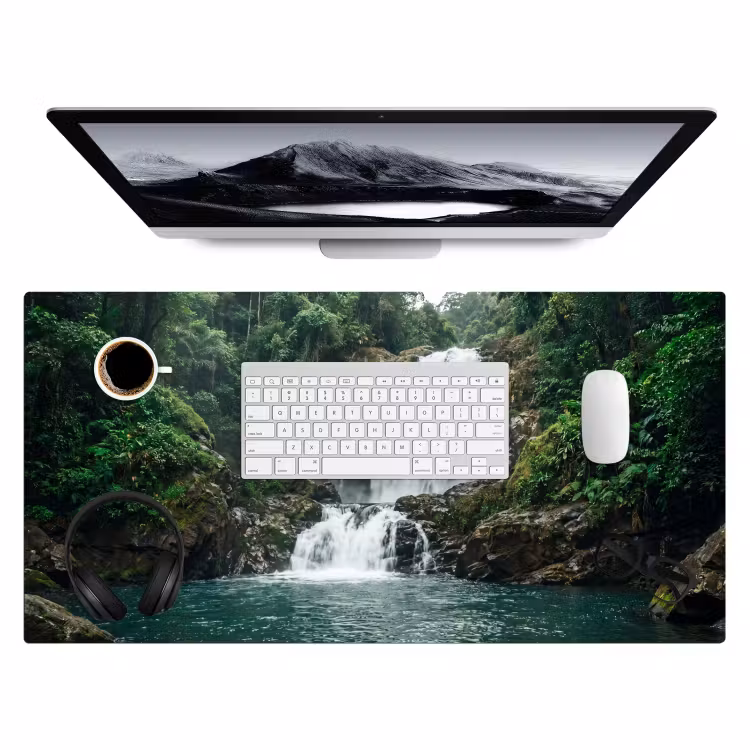 Waterfall - Forest - Nature - Greenkhgyguyg Muismat XXL klein -3d