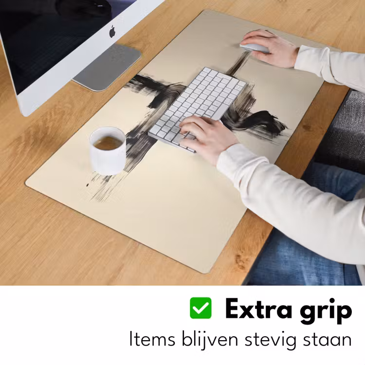Golven - Penseelstreken - Beige - Minimalistisch Muismat XXL klein -sfeer3