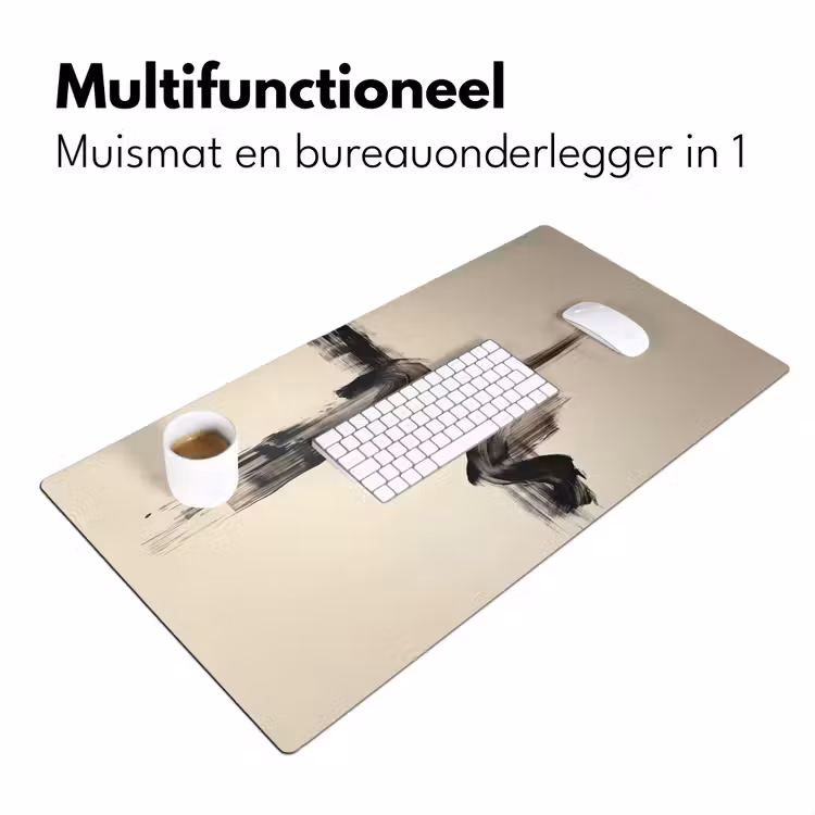 Golven - Penseelstreken - Beige - Minimalistisch Muismat XXL klein -sfeer4