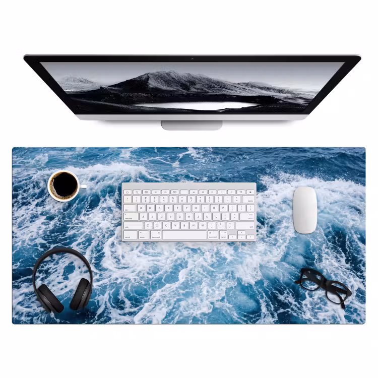 Golven - Oceaan - Blauw Muismat XXL klein -3d