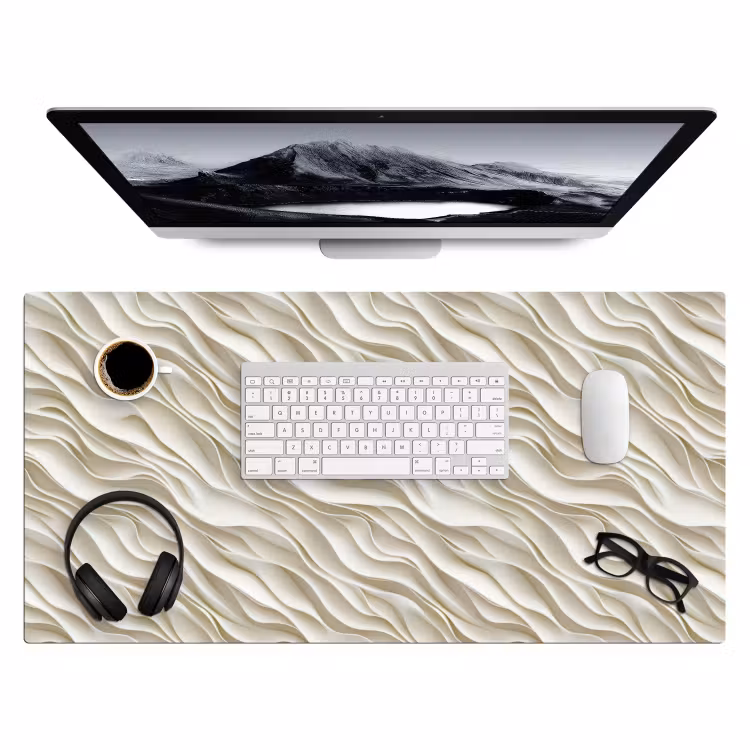 Golven - Wit - Minimalistisch Muismat XXL klein 681 -3d