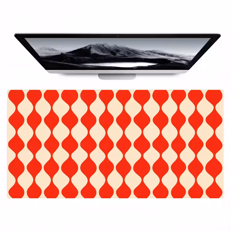 Golvend patroon - Retro - Rood - Beige Muismat XXL klein 681 -zzz3d