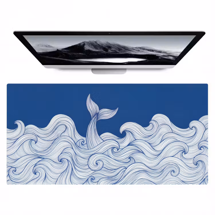 Walvis - Staart - Golven - Lijntekening - Blauw Muismat XXL klein -zzz3d