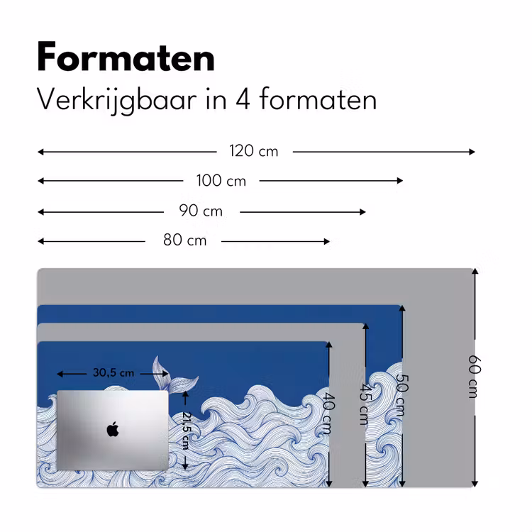 Walvis - Staart - Golven - Lijntekening - Blauw Muismat XXL klein -sfeer5