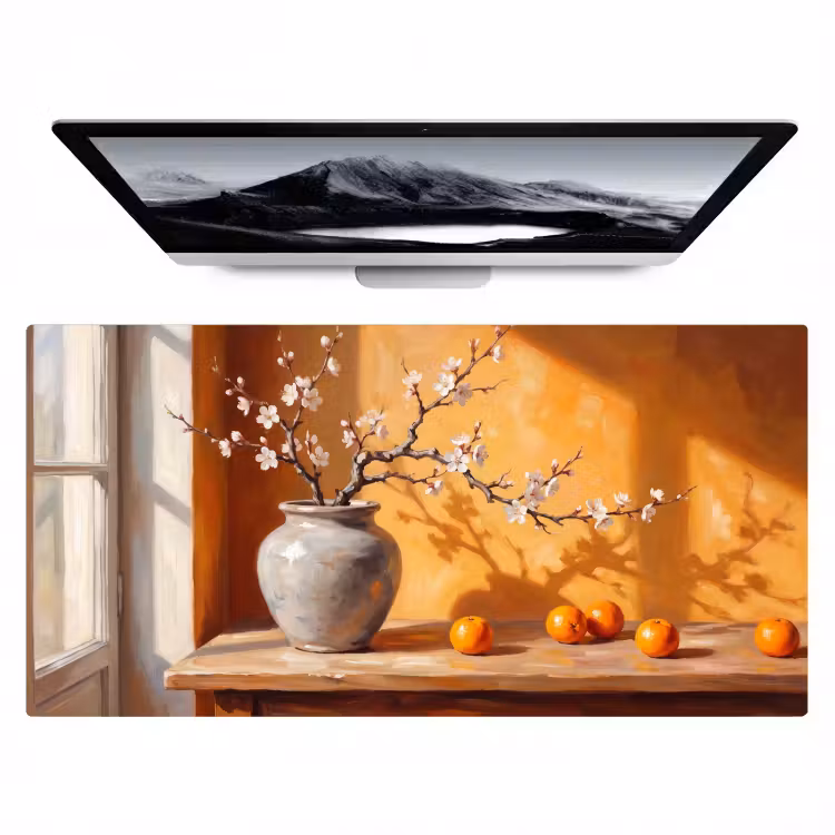 Desk Mat - White Flowers - Still Life - Witte bloemen - Stilleven Muismat XXL klein