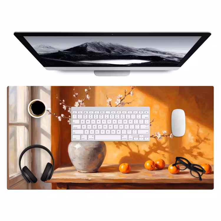 Desk Mat - White Flowers - Still Life - Witte bloemen - Stilleven Muismat XXL klein