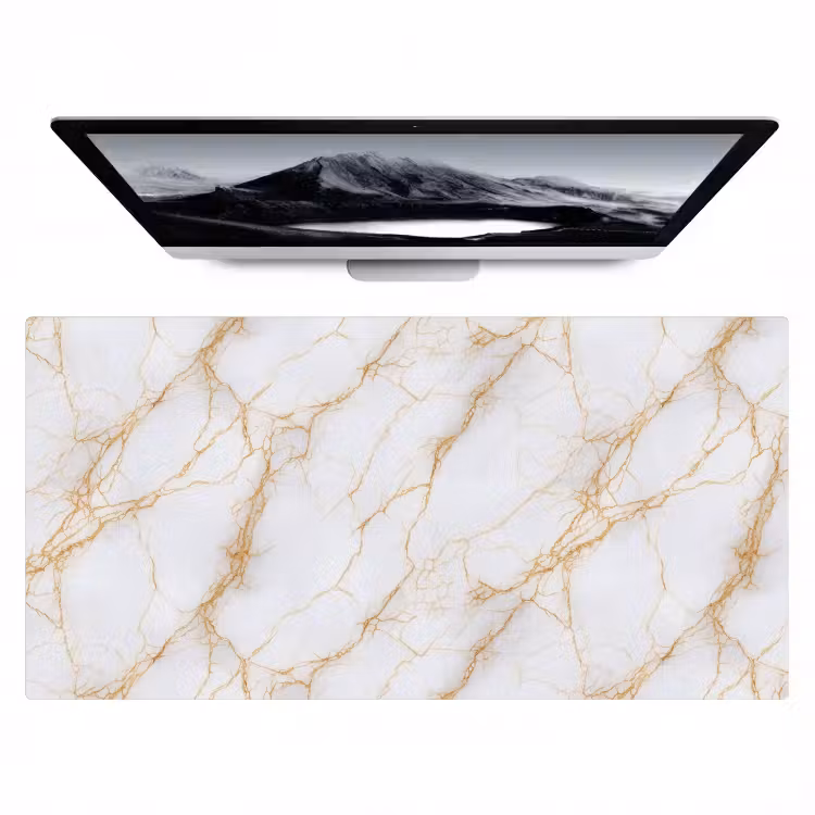 Wit - Goud - Marmer - Aders Muismat XXL klein 681 -zzz3d