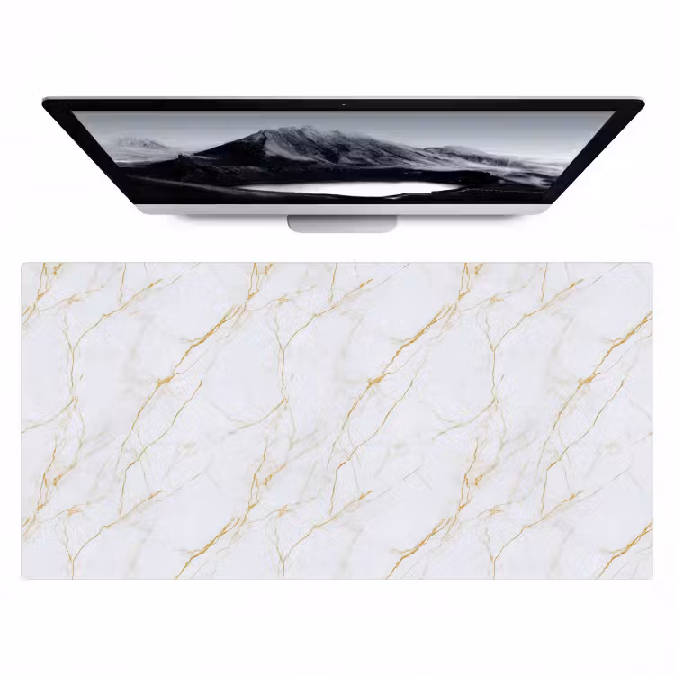 Wit - Marmer - Goud - Luxueus Muismat XXL klein 681 -zzz3d