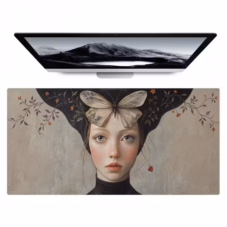 Woman - Butterfly - Art - Classic - Muted Muismat XXL klein -zzz3d