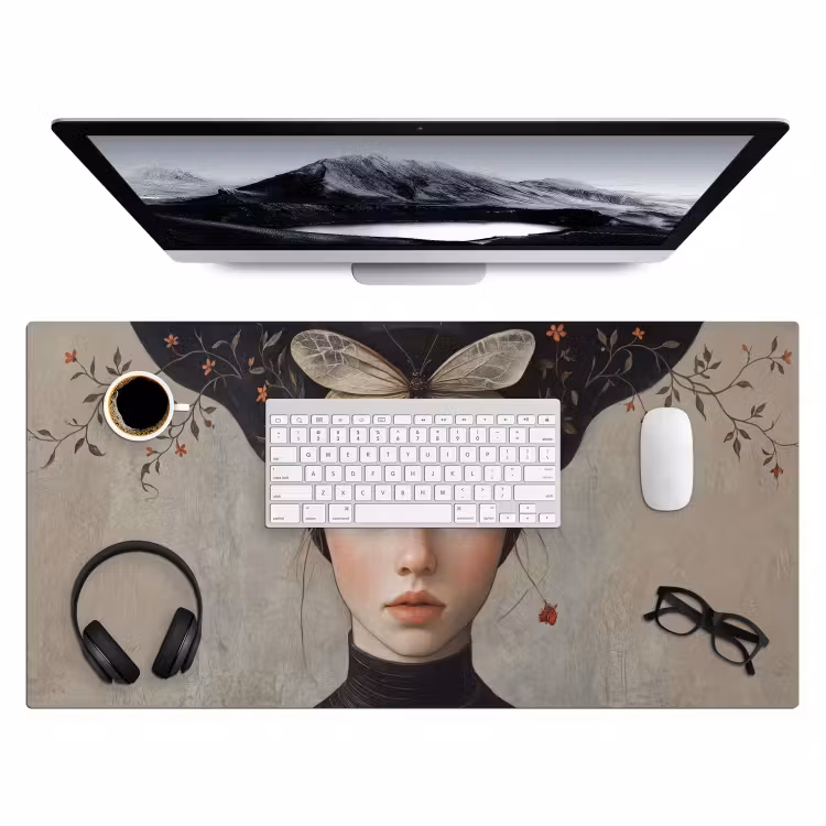 Woman - Butterfly - Art - Classic - Muted Muismat XXL klein -3d