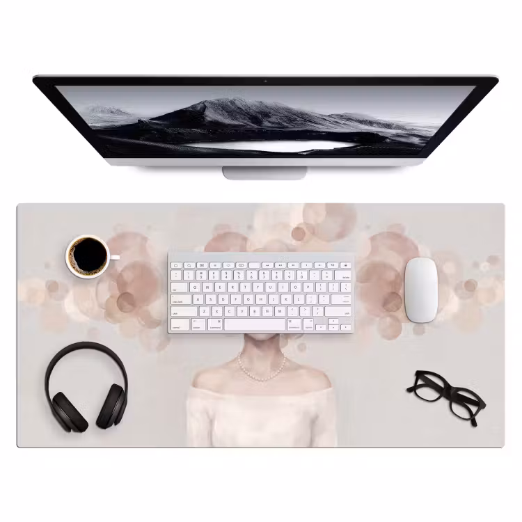 Vrouw - Cirkels - Beige Muismat XXL klein -3d
