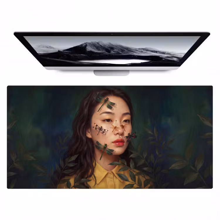 Vrouw - Insecten - Natuur - Portret - Groen Muismat XXL klein -zzz3d