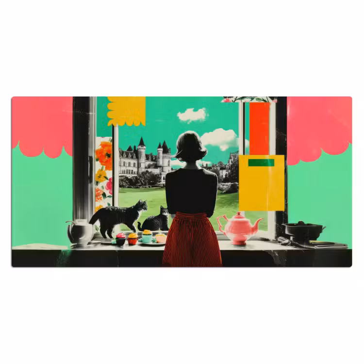 Vrouw - Keuken - Katten - Doorkijk Muismat XXL klein -3d_leeg