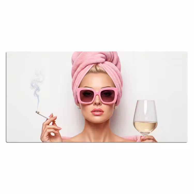 Vrouw - Roze - Wijn - Zonnebril Muismat XXL klein -3d_leeg