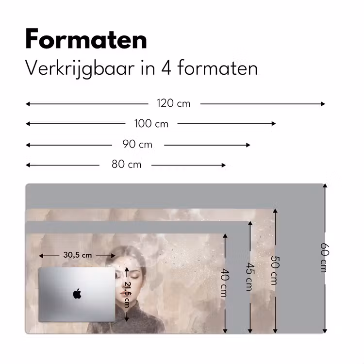 Vrouw - Sereen - Grijs Muismat XXL klein -sfeer5