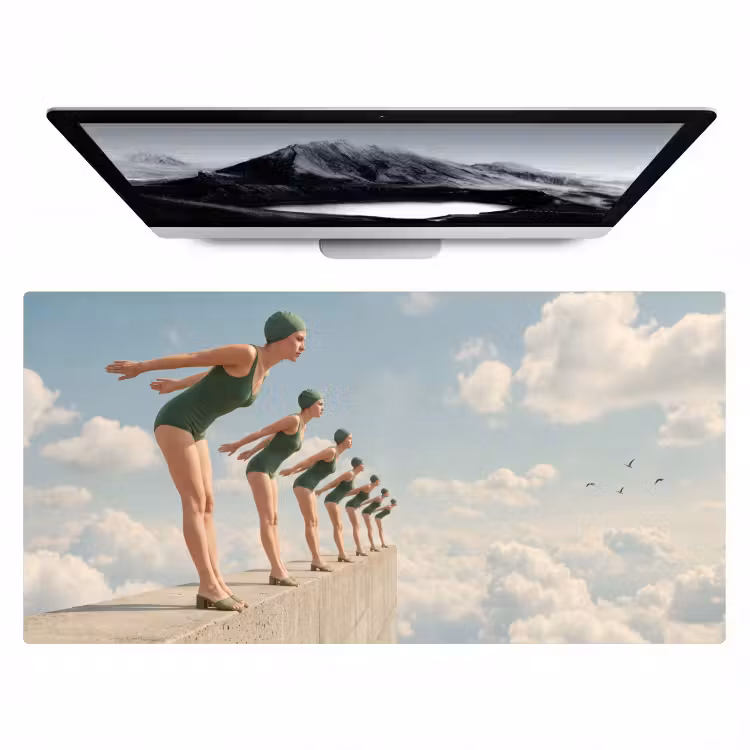 Desk Mat - Women - Diving Pose - Clouds - Vrouwen - Duikhouding - Wolken Muismat XXL klein