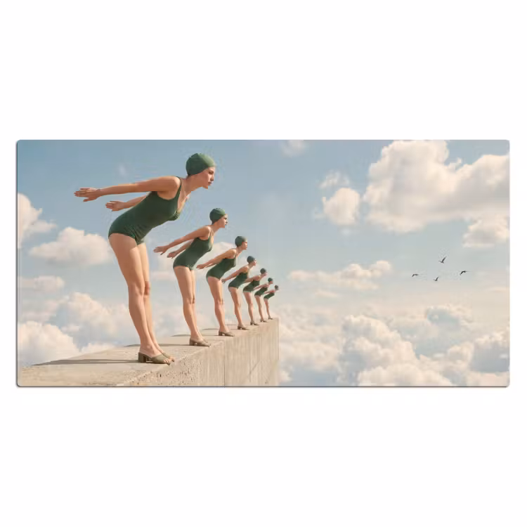 Desk Mat - Women - Diving Pose - Clouds - Vrouwen - Duikhouding - Wolken Muismat XXL klein