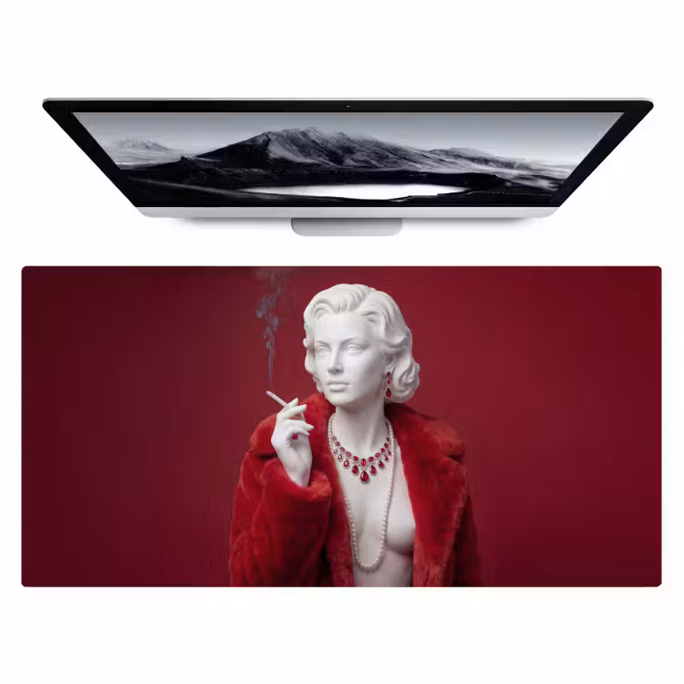 Vrouw - Bontjas - Mode - Klassiek - Rood Muismat XXL klein -zzz3d