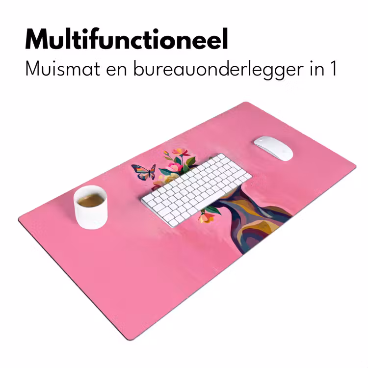 Vrouwengezicht - Vlinders - Kleurrijk Muismat XXL klein -sfeer4