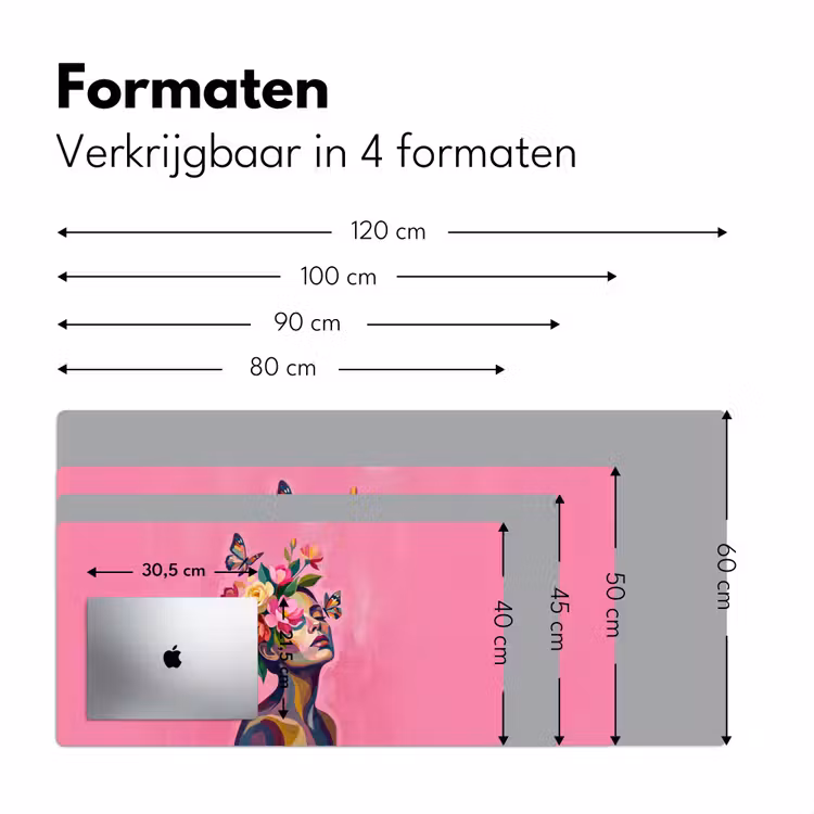 Vrouwengezicht - Vlinders - Kleurrijk Muismat XXL klein -sfeer5