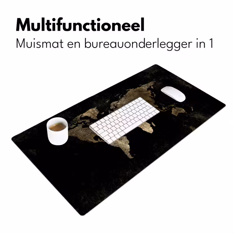 Wereldkaart - Zwart - Goud Muismat XXL klein -sfeer4