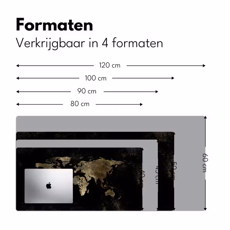 Wereldkaart - Zwart - Goud Muismat XXL klein -sfeer5