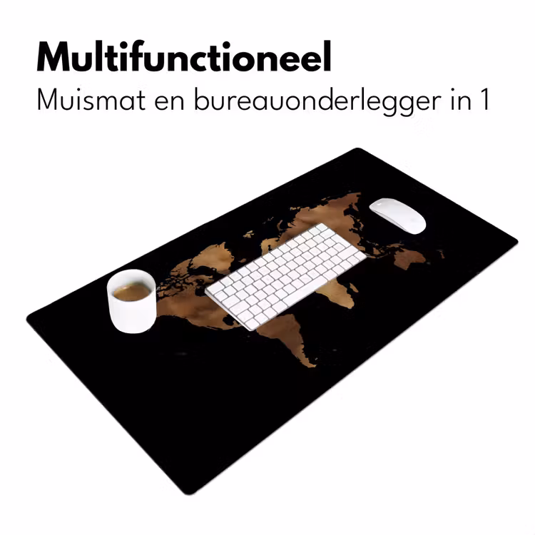 Wereldkaart - Leer - Bruin Muismat XXL klein -sfeer4