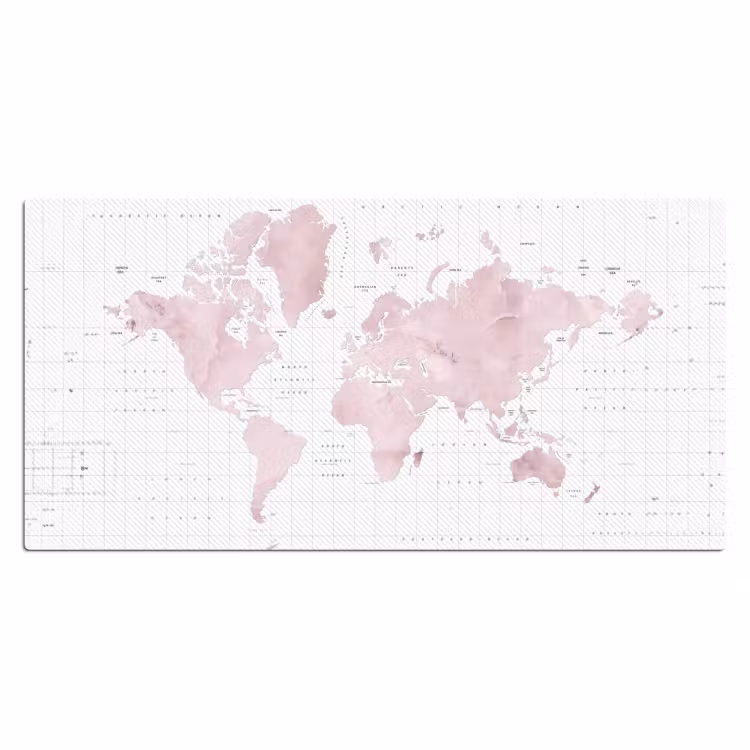 Wereldkaart - Roze - Marmer Muismat XXL klein -3d_leeg