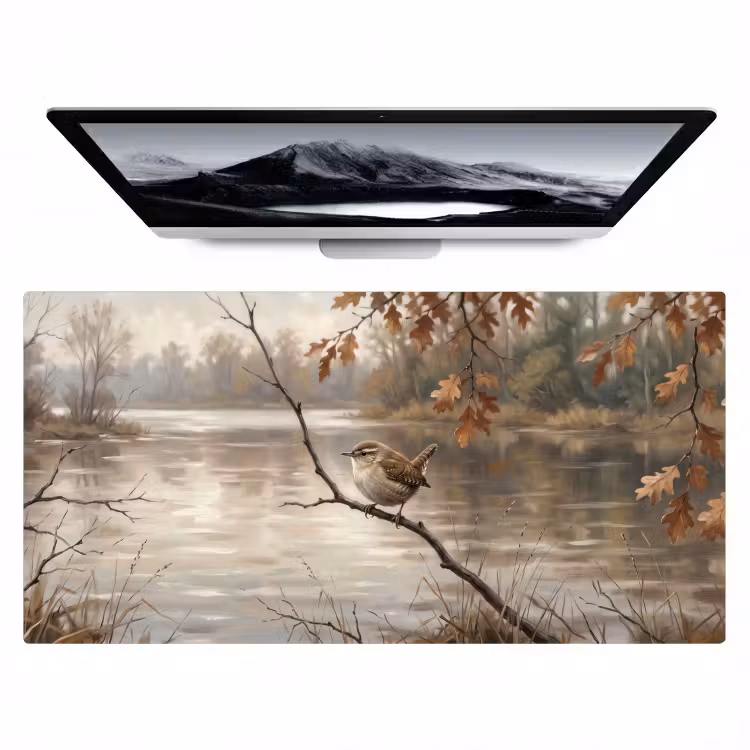 Winterkoninkje - Tak - Rivier - Natuur - Sfeervol Muismat XXL klein -zzz3d
