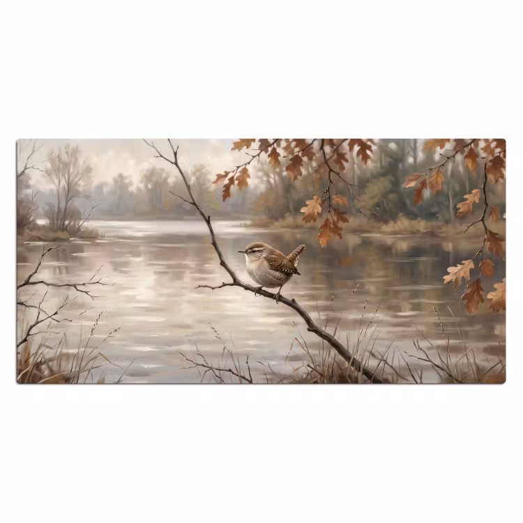 Winterkoninkje - Tak - Rivier - Natuur - Sfeervol Muismat XXL klein -3d_leeg