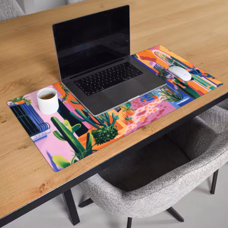 Geel - Blauw - Oranje - Huis Muismat XXL klein -sfeer1
