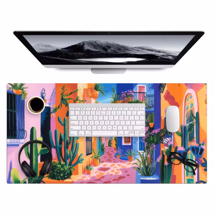 Geel - Blauw - Oranje - Huis Muismat XXL klein -3d